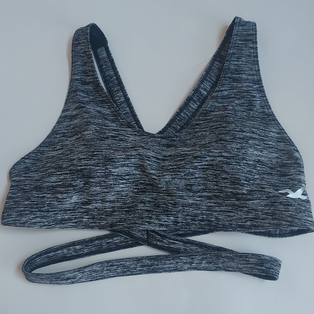 Ladies Hollister Lined X Back Medium Support Black & White Sports Bra Size S